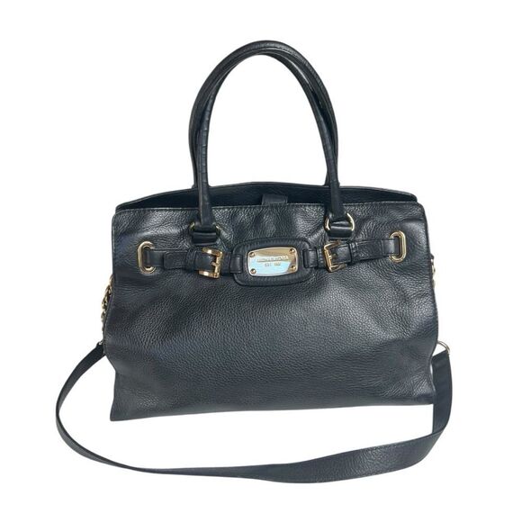 Michael Kors Hamilton Black Pebbled Leather Top Handle Satchel Crossbody Bag - Picture 3 of 13